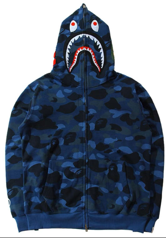 Bape Zip Up Hoodie Blue